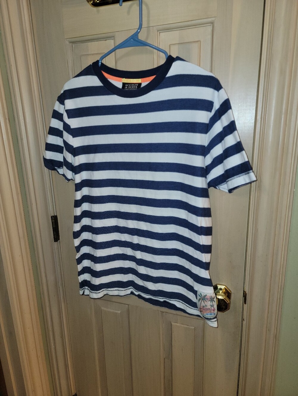 Striped Crewneck Shirt - Navy & White Mens Sz M Scotch And Soda